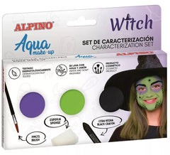 Hexen-Make-up-Set: 3 Farben, Pinsel und Schwamm