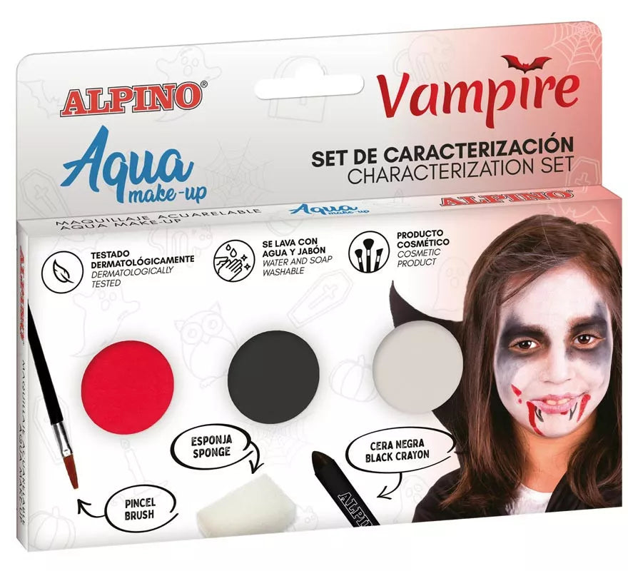 Kit de Maquillaje de Vampiro: 3 colores, pincel y esponja