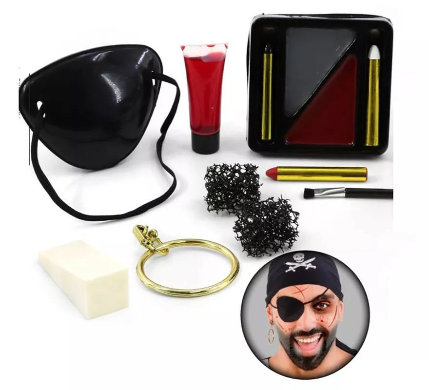 Translation missing: de.Kit de Maquillaje Pirata Fx: Parche, Tubo, Esponjas, Brochas y Arete