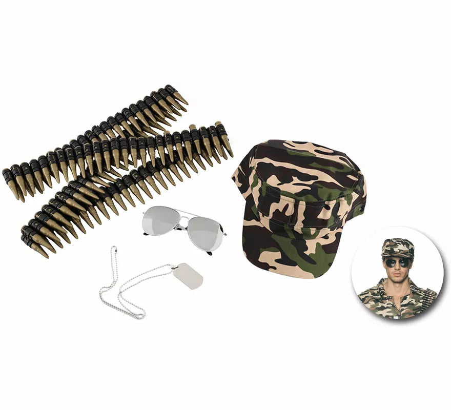 Translation missing: de.Kit de Militar: Gorra, Gafas, Placa y Balas