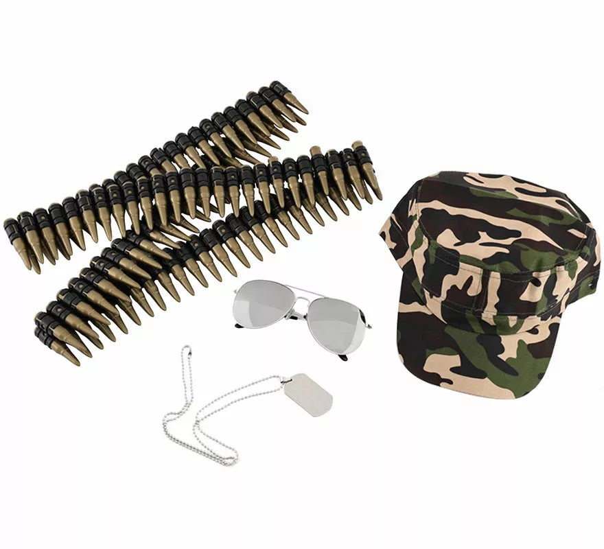 Translation missing: de.Kit de Militar: Gorra, Gafas, Placa y Balas