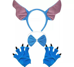 Blaues Monster-Set: Stirnband, Fliege und Handschuhe