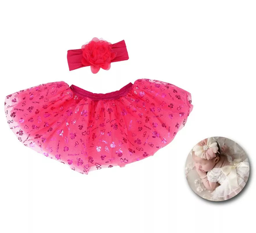 Translation missing: de.Kit de Newborn infantil: Tutú y Cinta de flor fucsia