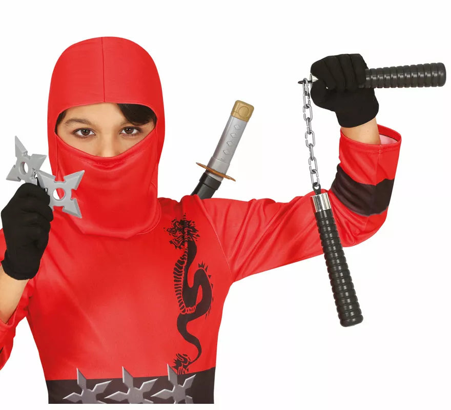 Kit de Ninja infantil: Nunchakus, 2 estrellas y espada