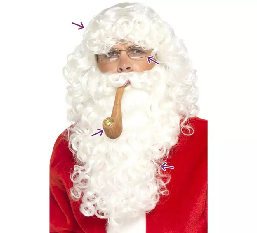 Translation missing: de.Kit de Papá Noel Blanco: Peluca, Barba, Gafas y Pipa