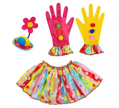 Clown-Kit für Frauen: Handschuhe, Hut mit Blume und Kragen