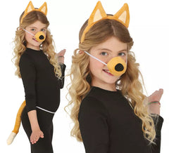 Orangefarbenes Welpen-Set für Kinder: Schwanz, Ohren und Nase