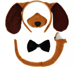 Braunes Hundeset: Stirnband, Nase, Fliege und Schwanz