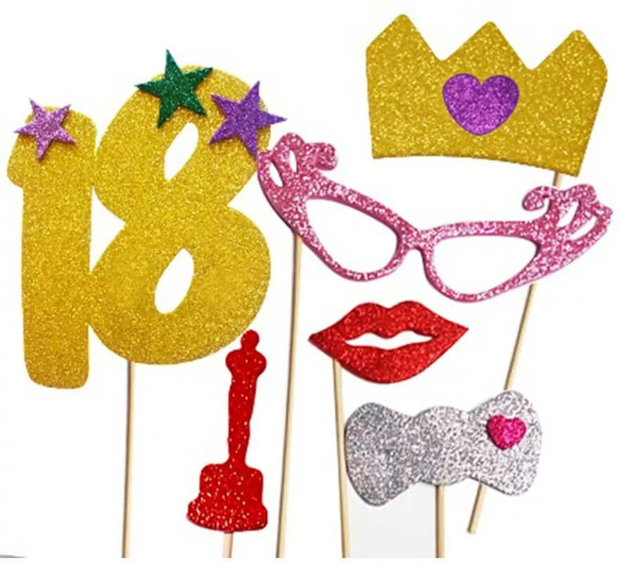 Translation missing: de.Kit de Photocall Mujer Felices 18 años con 6 Piezas