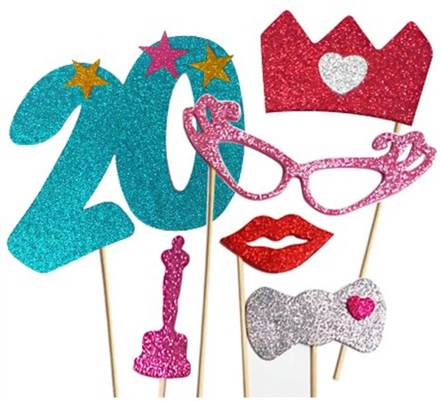 Translation missing: de.Kit de Photocall Mujer Felices 20 años con 6 Piezas