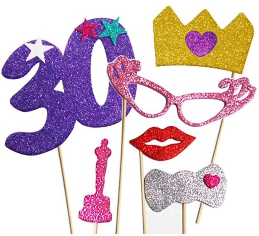 Translation missing: de.Kit de Photocall Mujer Felices 30 años con 6 Piezas