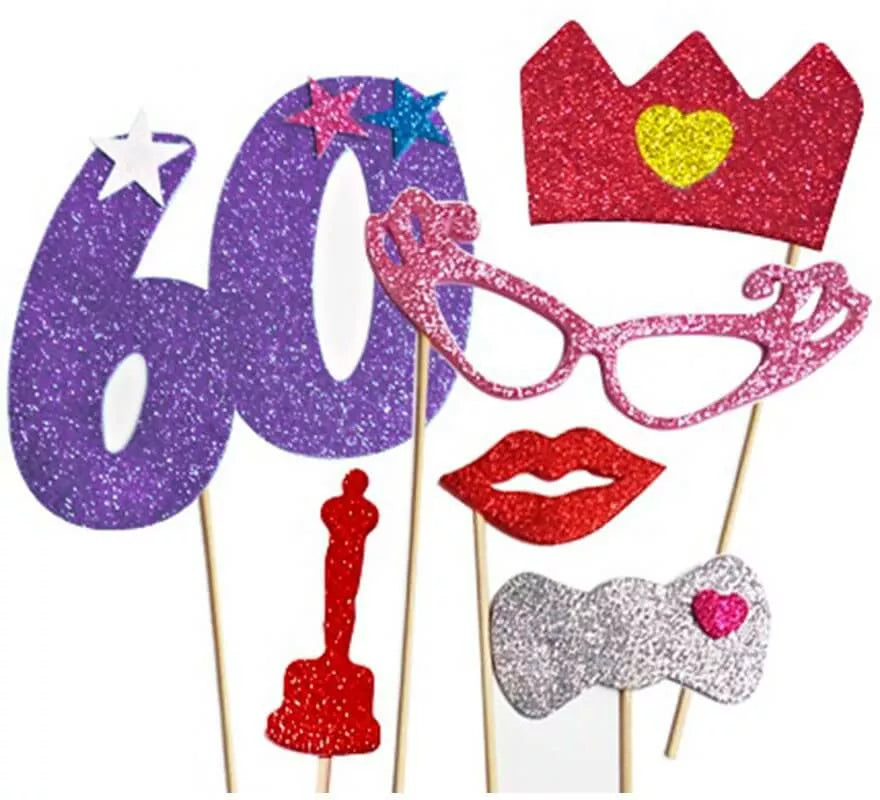 Translation missing: de.Kit de Photocall Mujer Felices 60 años con 6 Piezas