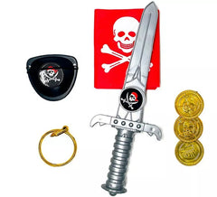 Skull Pirate Kit: Messer, Münzen, Aufnäher, Ohrring und Schal