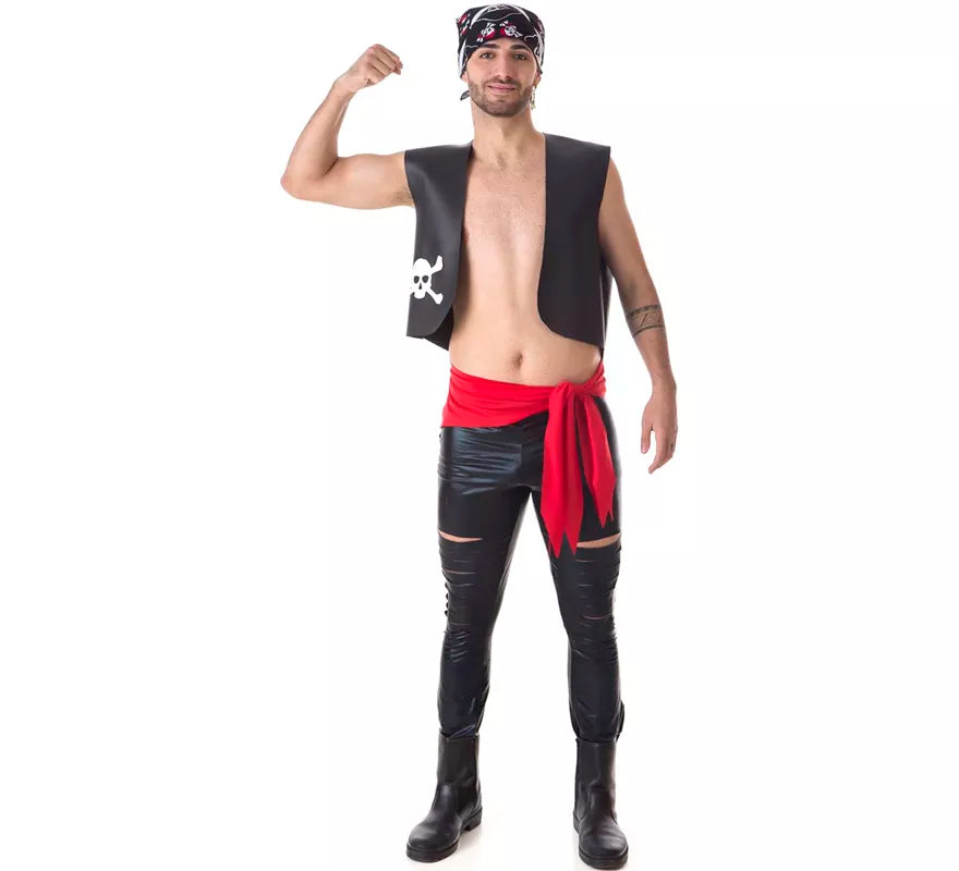 Kit de Pirata para hombre: Chaleco, Fajín y Pañuelo