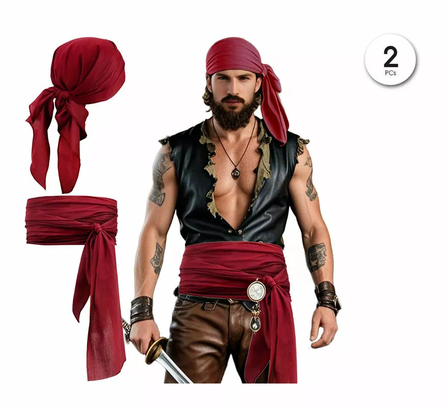 Translation missing: de.Kit de Pirata para hombre: Pañuelo y Cinturón