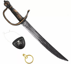 Piraten-Set: Ohrring, Augenklappe und 39 x 10 cm großer Kunststoffsäbel
