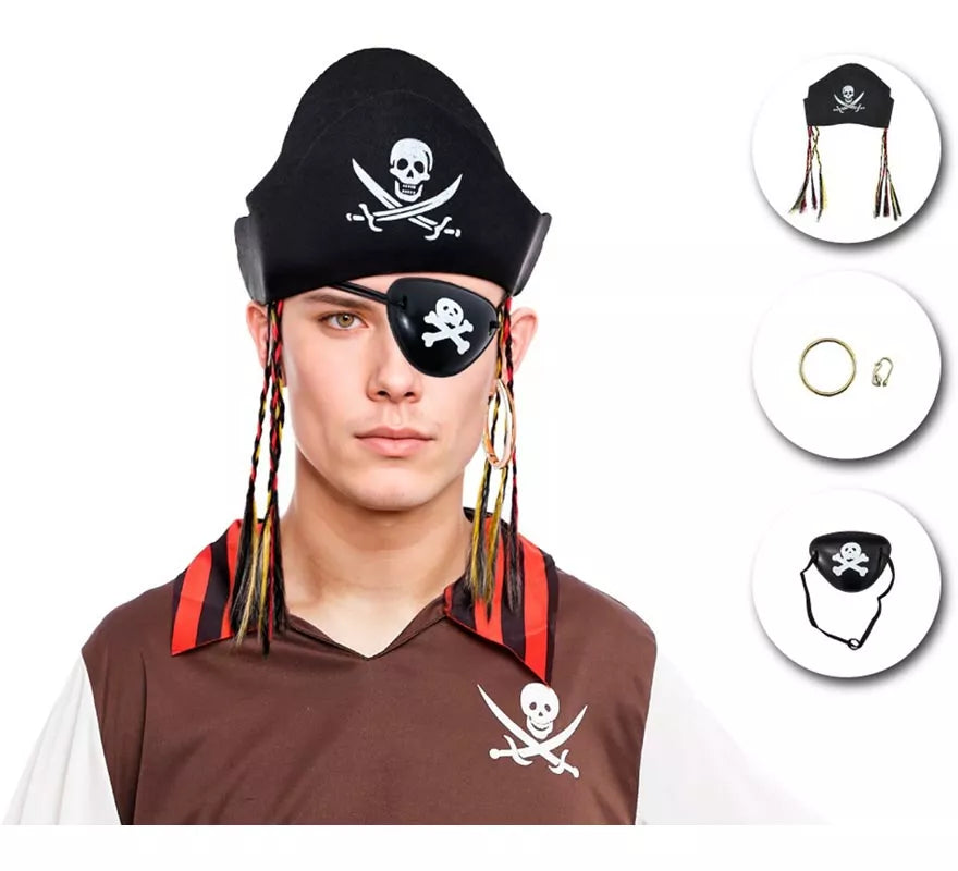 Translation missing: de.Kit de Pirata: Sombrero con Trenzas, Pendiente y Parche