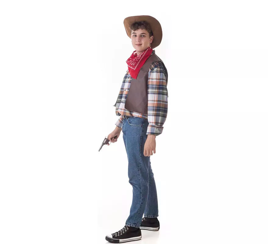 Kit de Pistolero Cowboy para hombre: Chaleco, Pañuelo y Sombrero