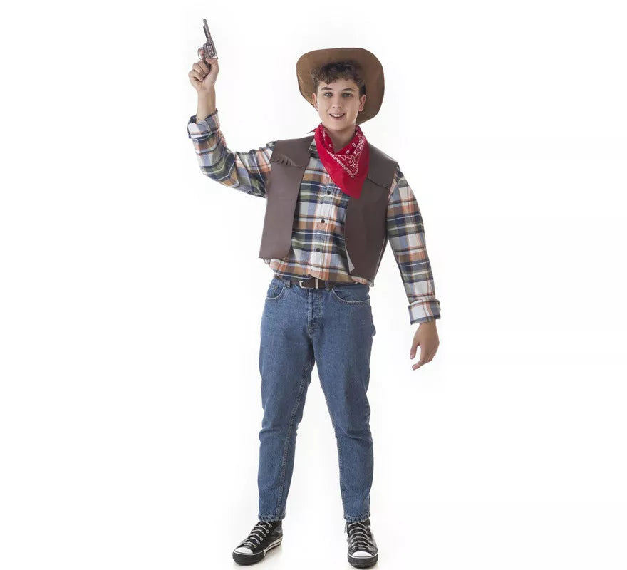 Translation missing: de.Kit de Pistolero Cowboy para hombre: Chaleco, Pañuelo y Sombrero