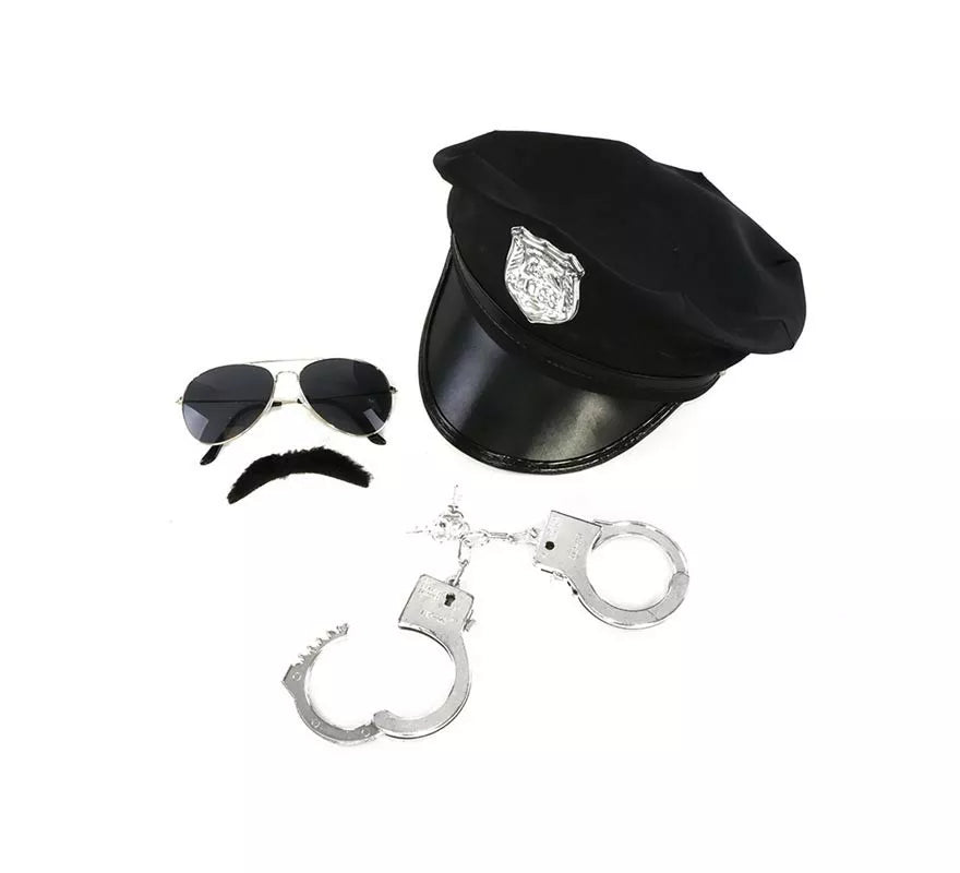 Translation missing: de.Kit de Policía: Gorra, Esposas, Gafas y Bigote