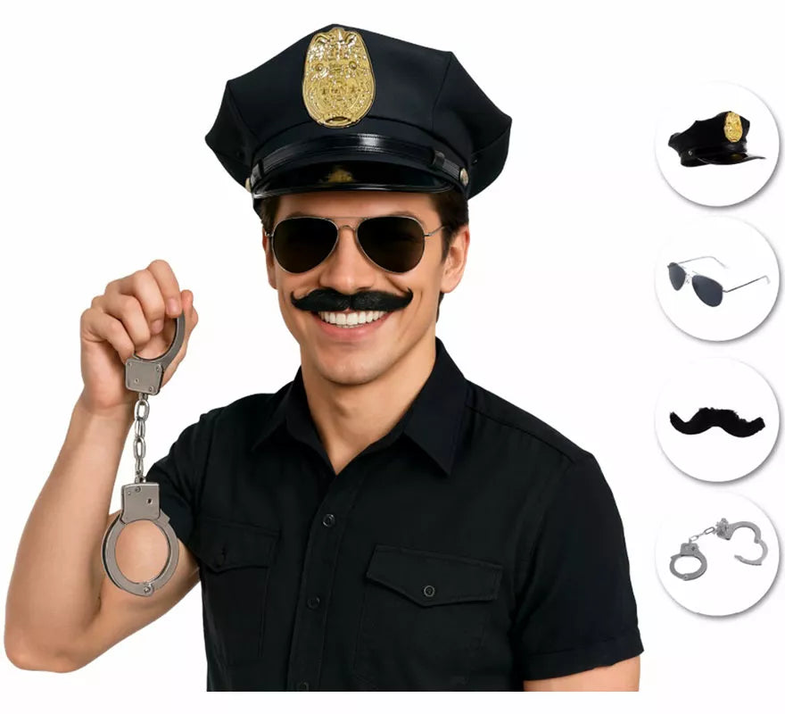 Translation missing: de.Kit de Policía: Gorra, Gafas, Bigote y Esposas