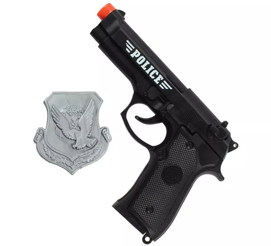 Translation missing: de.Kit de Policía negro: Pistola de juguete y Placa