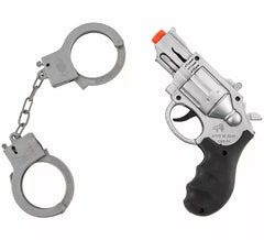 Polizeiausrüstung: Plastikpistole und Handschellen