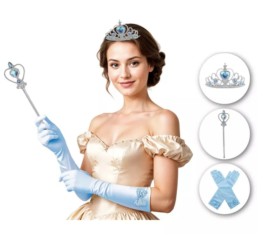 Translation missing: de.Kit de Princesa azul adulto: Guantes, Corona y cetro