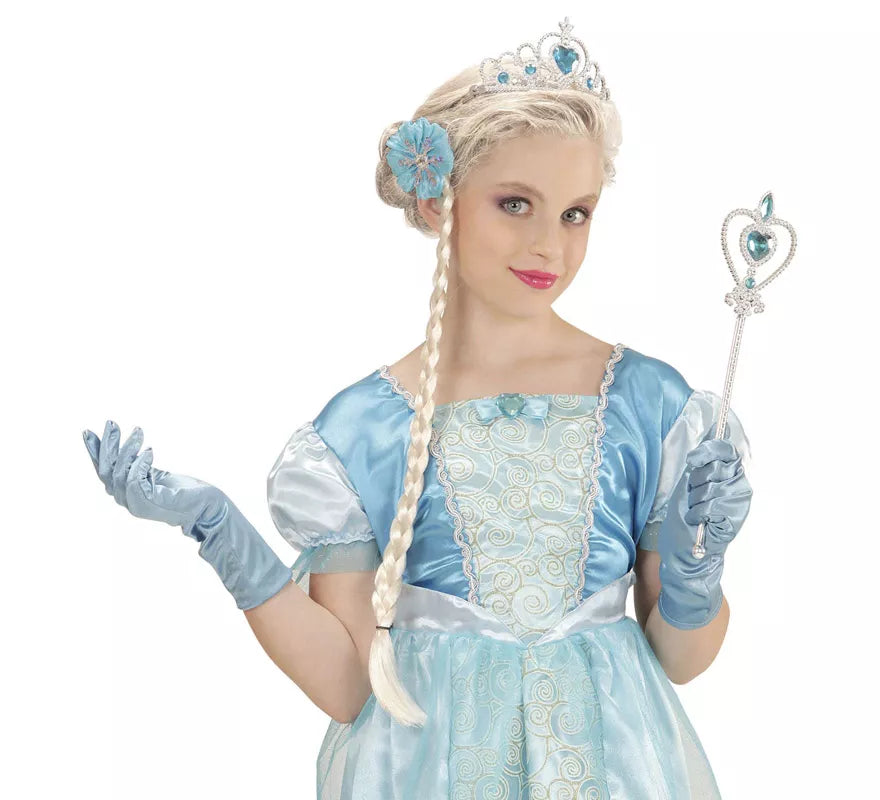 Kit de Princesa de las Nieves Infantil: Tiara, Trenza, Guantes y Barra Mágica