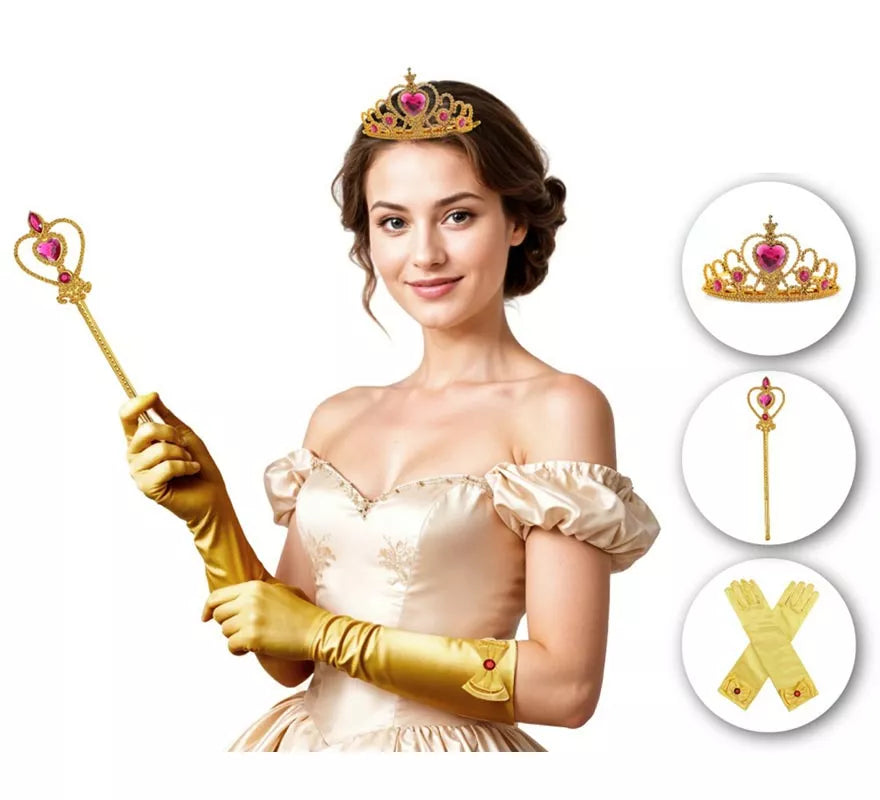 Translation missing: de.Kit de Princesa dorada adulto: Guantes, Corona y cetro