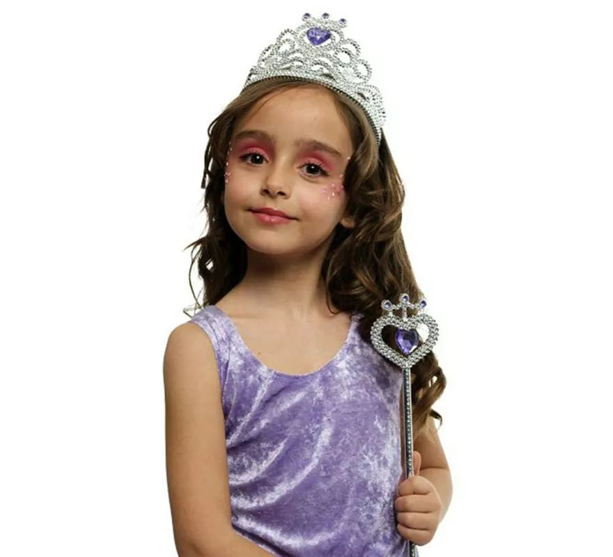 Translation missing: de.Kit de Princesa plateada y lila infantil: Tiara y Varita