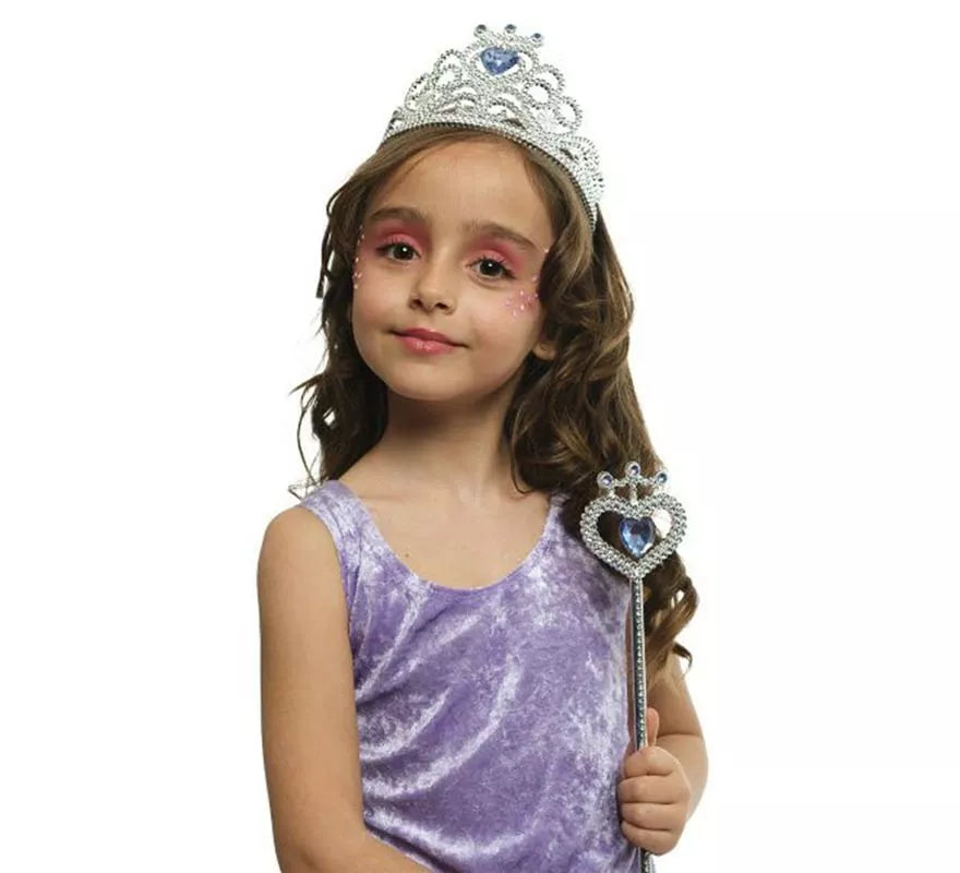 Translation missing: de.Kit de Princesa plateado y azul infantil: Tiara y Varita