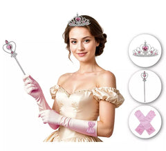 Rosa Prinzessinnen-Set für Erwachsene: Handschuhe, Krone und Zepter
