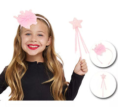Rosa Prinzessinnen-Set für Kinder: Stirnband und Zauberstab
