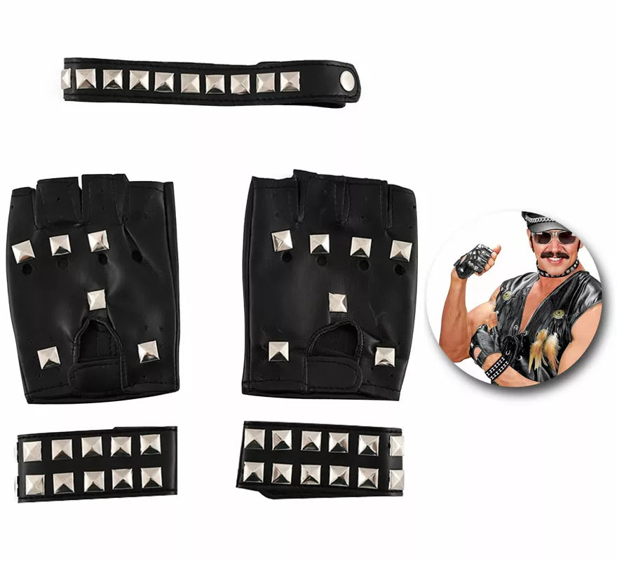 Translation missing: de.Kit de Punky: Guantes, Muñequeras y Gargantilla con Tachuelas