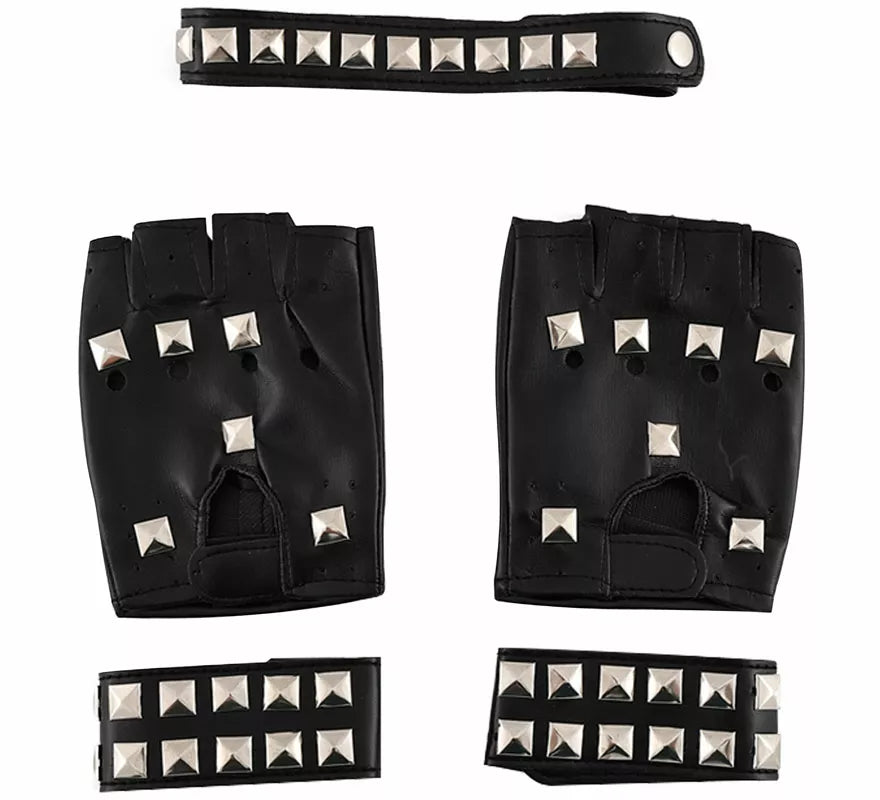 Translation missing: de.Kit de Punky: Guantes, Muñequeras y Gargantilla con Tachuelas