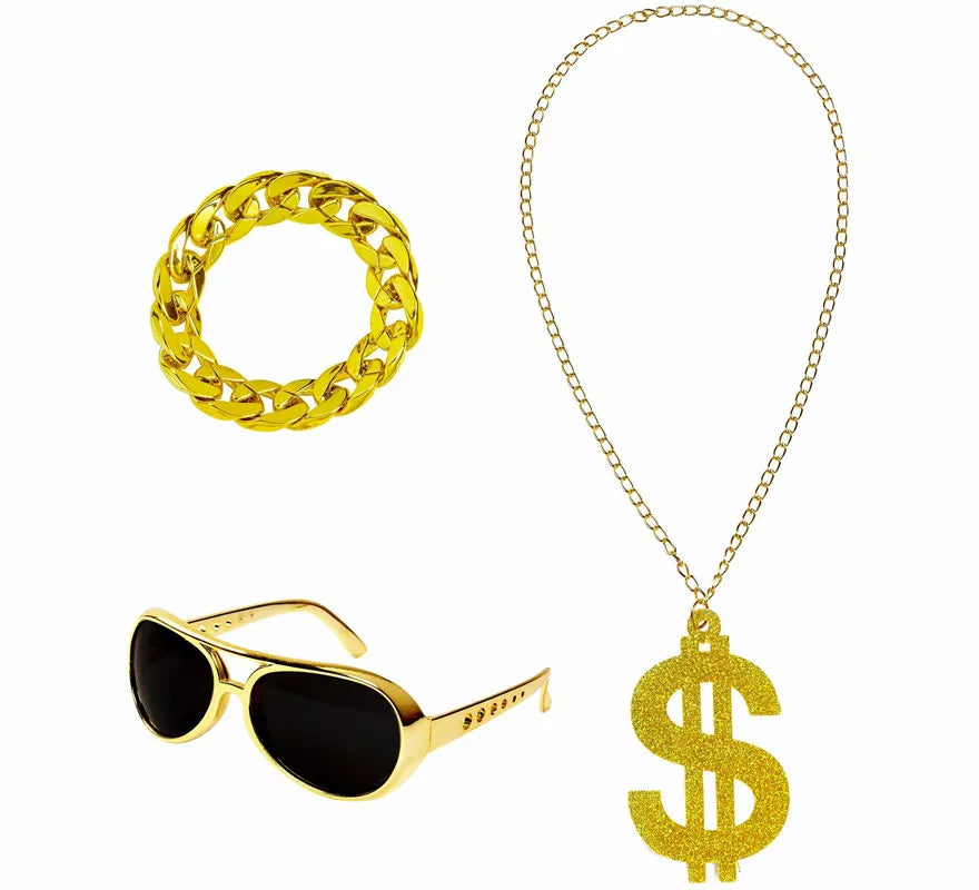 Translation missing: de.Kit de Rapero o Jeque Árabe: Gafas, Collar de Dólar y Pulsera