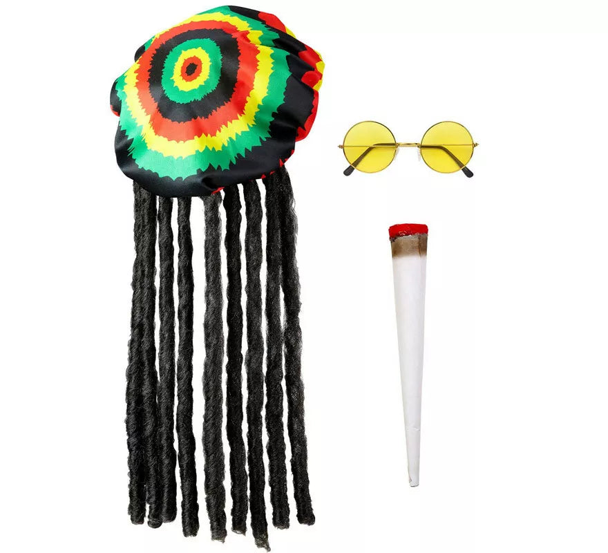 Translation missing: de.Kit de Rastafari: Gorro con rastas, Gafas y Cigarro