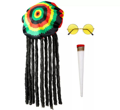 Kit de Rastafari: Gorro con rastas, Gafas y Cigarro