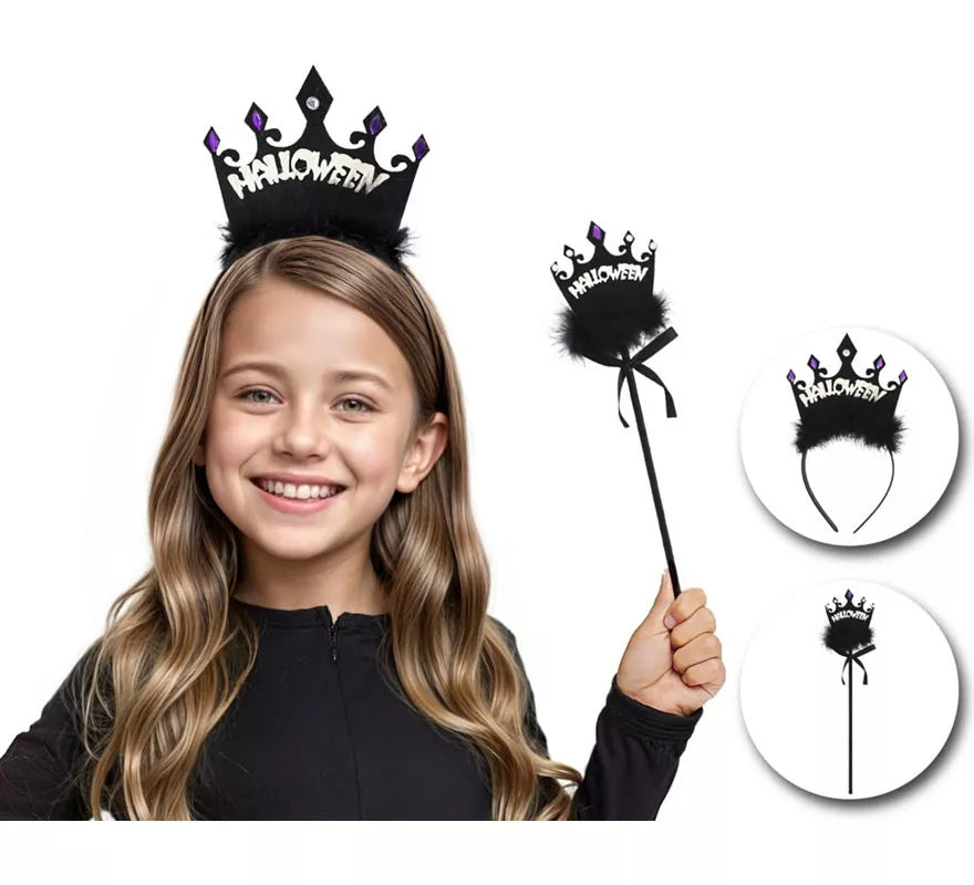 Kit de Reina Oscura Infantil: Diadema y Varita