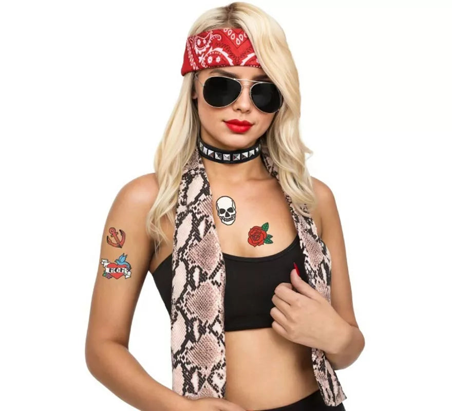 Translation missing: de.Kit de Rockero Años 80: Pañuelo, Gafas, Collar y Tatuajes