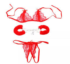 Sexy Sado-Set für Erwachsene: Handschellen, Oberteil und Strumpfhose