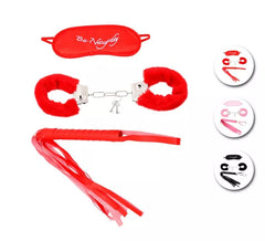 Sexy Sado-Set in verschiedenen Farben: Handschellen, Maske und Peitsche