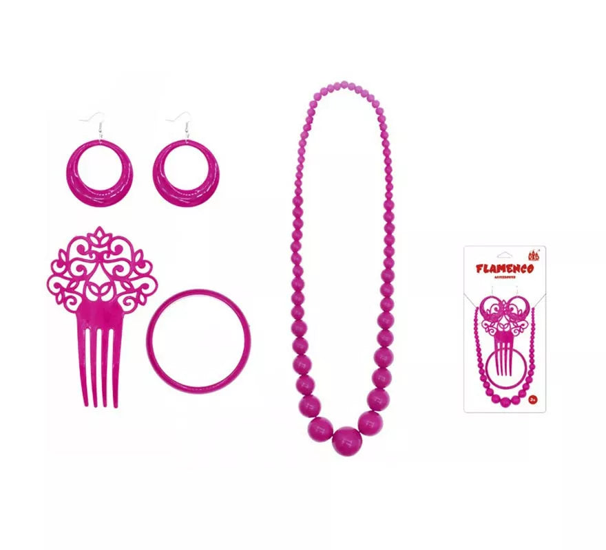 Translation missing: de.Kit de Sevillana fucsia: Peineta, Collar, Pendientes y Pulsera