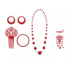 Rot-weißes Sevillana-Set: Kamm, Halskette, Ohrringe und Armband