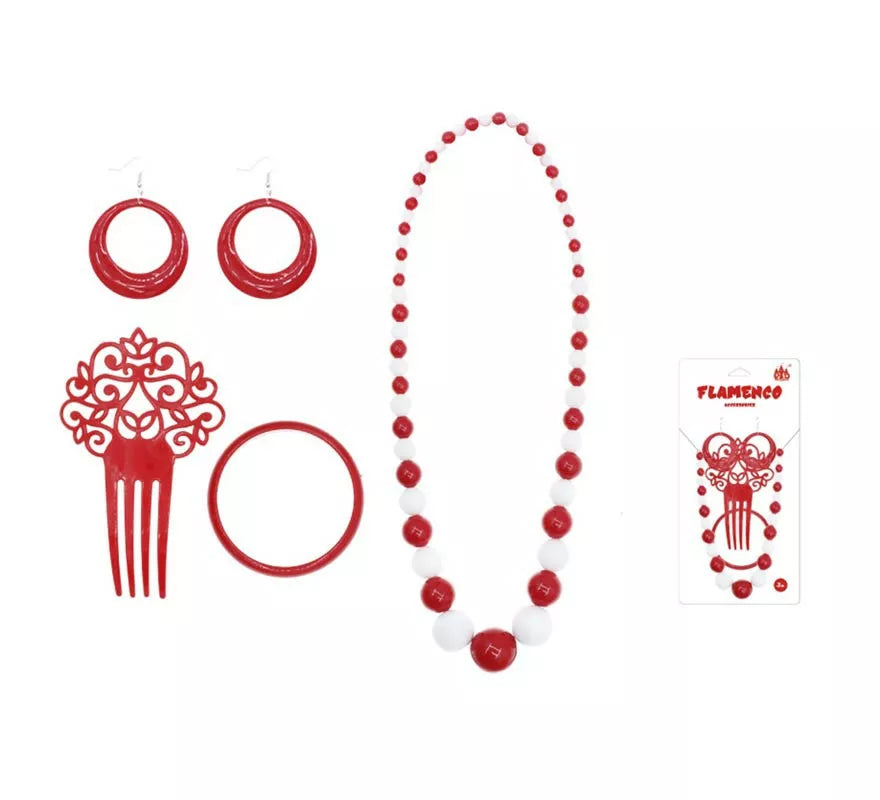 Translation missing: de.Kit de Sevillana rojo y blanco: Peineta, Collar, Pendientes y Pulsera
