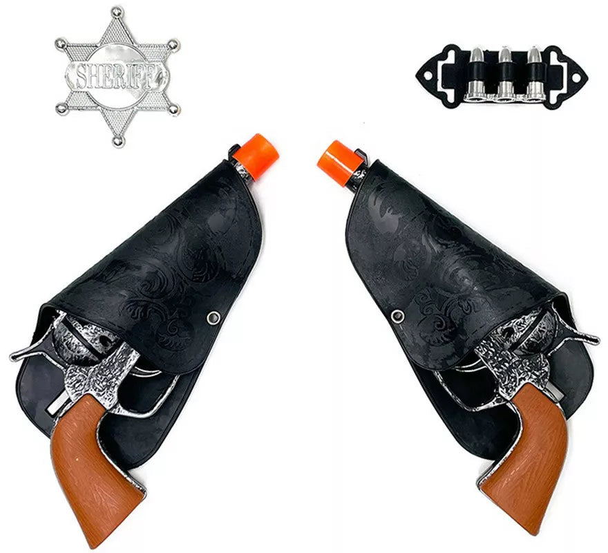 Kit de Sheriff: 2 Pistolas con fundas, Estrella y Balas