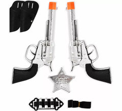 Sheriff-Ausrüstung: Dienstmarke und 2 Pistolen mit Plastikkugeln