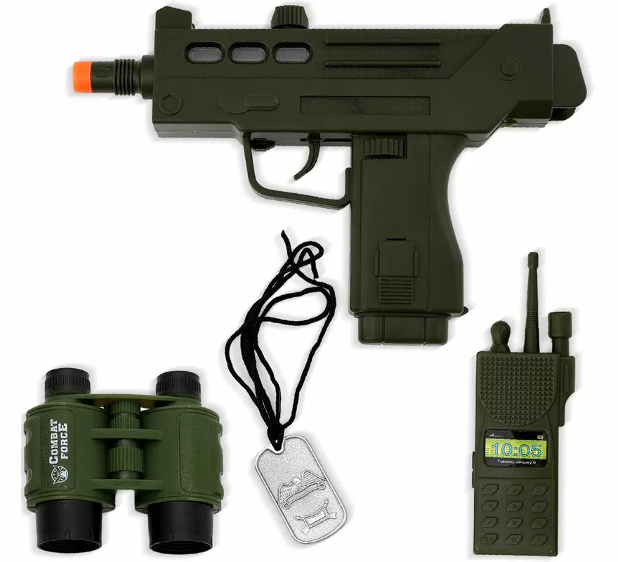 Kit de Soldado: Fusil, Chapa, Prismáticos y Walkie de plástico