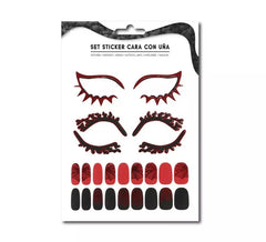 Gesichtsaufkleber-Set für Erwachsene: Spinnennetz-Auge und Nagelkontur